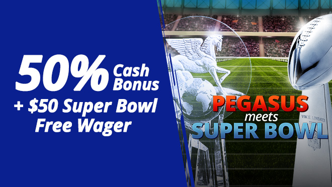 50% Cash Bonus + $50 Super Bowl Free Bet with Crypto