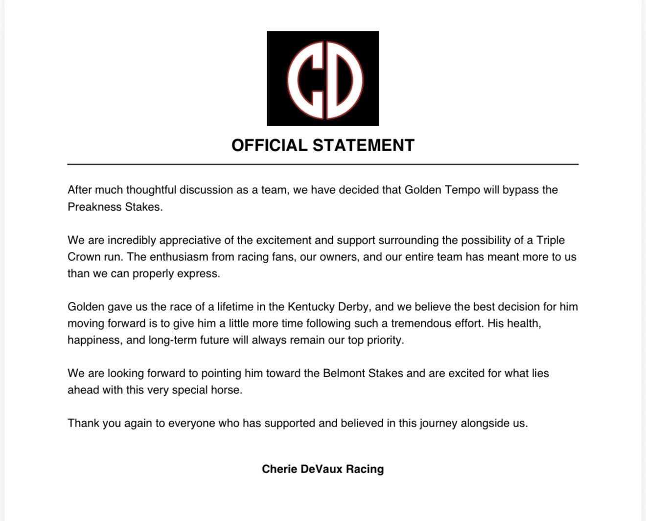 Official Statement on Golden Tempo